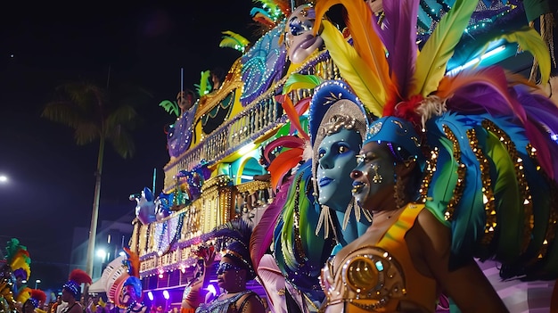 A group of dancers in colorful costumes perform during a carnival celebration