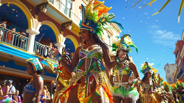 Photo a group of dancers in colorful costumes perform a traditional dance during a festival