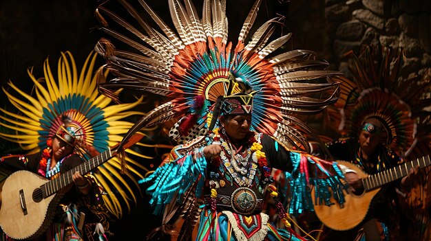 Photo a group of dancers in colorful traditional costumes perform a traditional dance during a festival