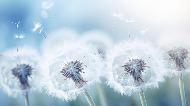 A group of dandelions blowing in the wind