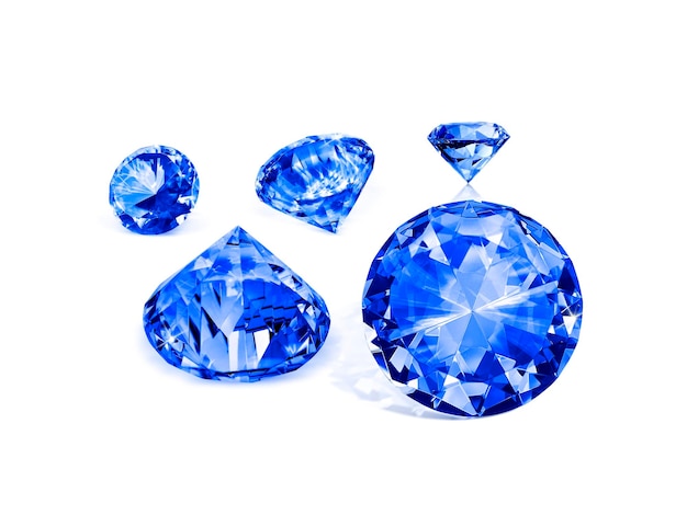 Group dazzling diamond blue on white background