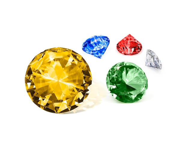 Group dazzling diamond on white background