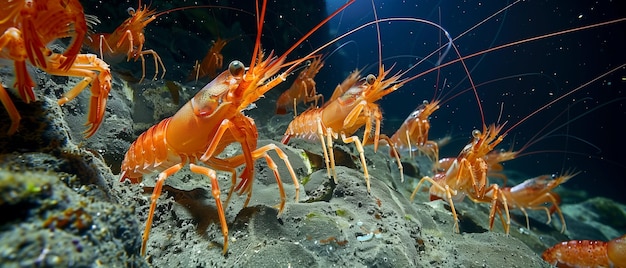 Photo a group of deepsea shrimp congregating near hydrothermal vents wildlife phtography