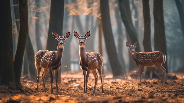 Photo a group of deer in a forest with the word deer on the bottom
