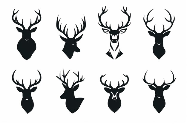 Photo a group of deer heads with antlers on a white background generative ai