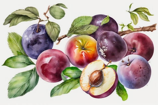 Group of different assorted plums Created with generative AI technology