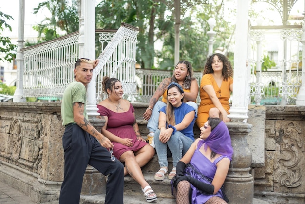 Group of different people having fun together Concept of friendship respect equality diversity