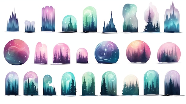 A group of different shapes of trees