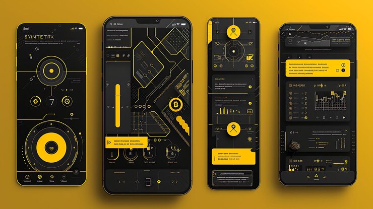 Photo a group of different types of cell phones are lined up on a yellow surface
