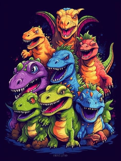 A group of dinosaurs with different colors and sizes generative ai