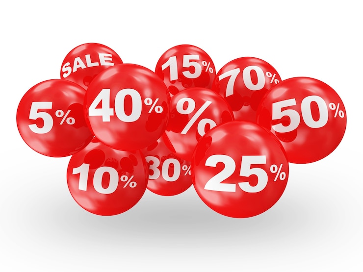 Photo group of discount icons isolated on white background