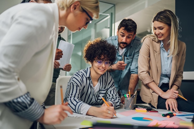 Group of diverse business people working together and having a meeting