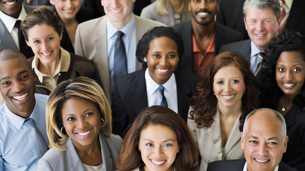 A group of diverse business professionals smiling at the camera They are wearing suits and formal business attire