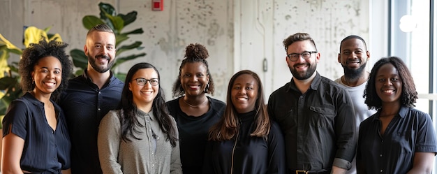 Foto gruppo di colleghi diversi che sorridono in un ufficio moderno