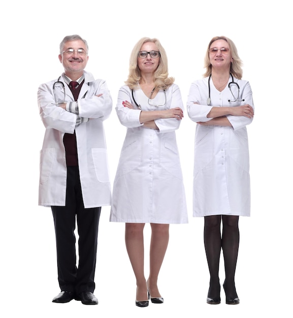 Group of diverse doctors standing looking in one direction