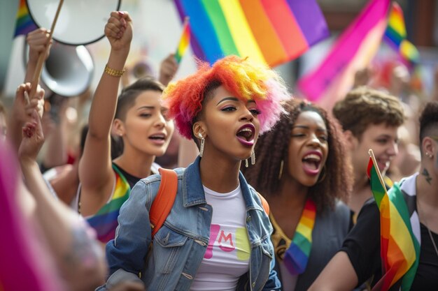 Группа разнообразных и обладающих полномочиями лесбийских активисток Generative ai
