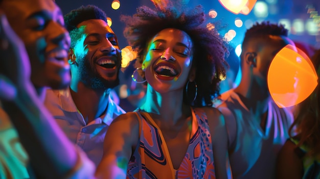 Photo a group of diverse friends are dancing and laughing together at a party they are all wearing casual clothes and are having a great time