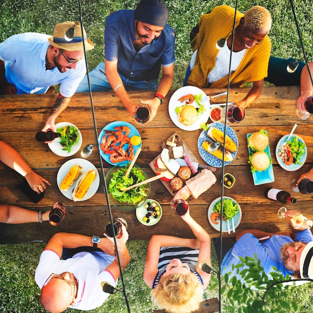 Group of diverse friends are gathering together