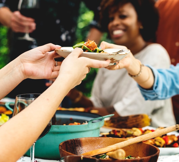 Group of diverse friends enjoying summer party together