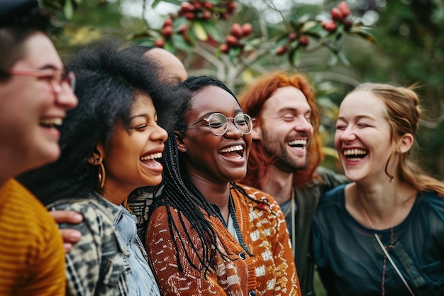 Photo group of diverse friends laughing together representing joy friendship and the beauty of diverse