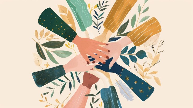 Photo group of diverse hands joined together in a circle unity and teamwork aig53