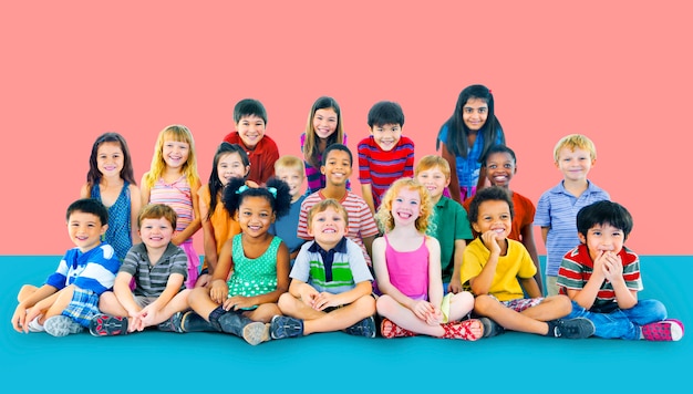 group of diverse kids studio portrait