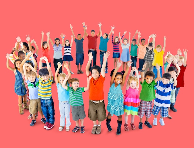 Group of diverse kids studio portrait