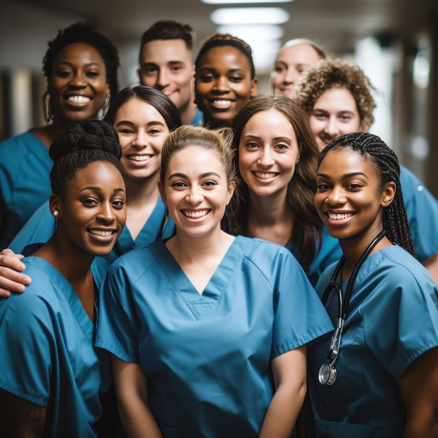 Photo group of diverse medical professionals in scrubs