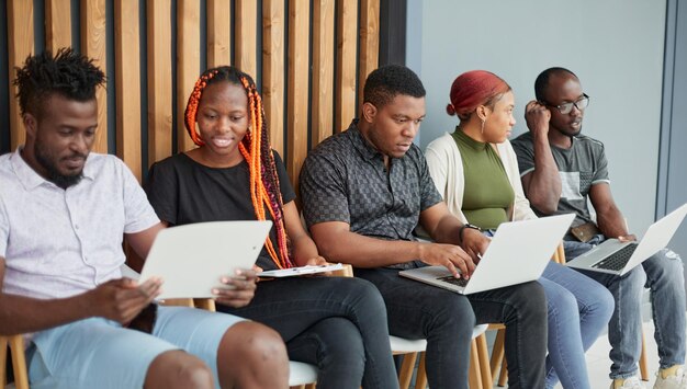 Group of diverse people are waiting for a job interview