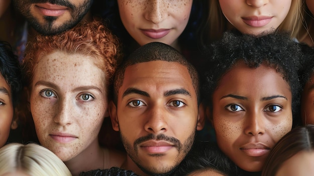 Photo a group of diverse people of different ethnicities and races are shown in a closeup portrait