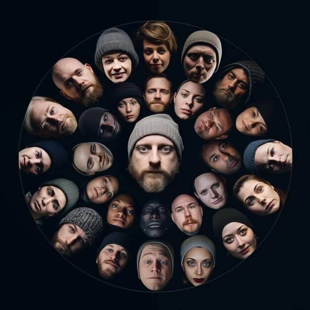 Group of diverse people faces in circle together Generative AI