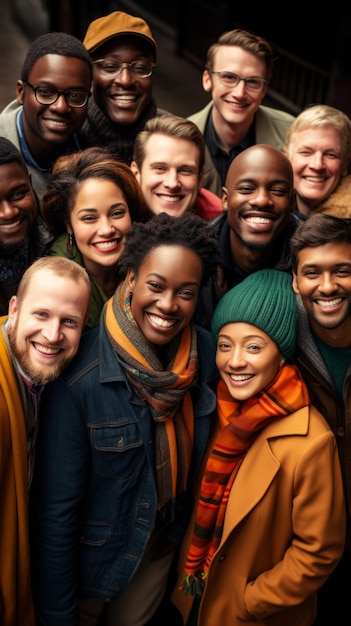 Photo group of diverse people smiling and posing for a photo