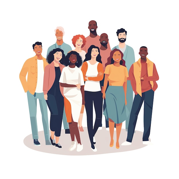 Group of diverse people standing together Vector illustration in cartoon style