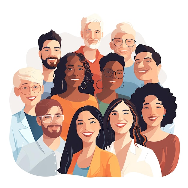 Group of diverse smiling people Vector illustration in flat cartoon style