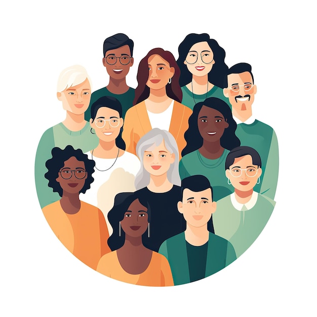 Foto gruppo di persone sorridenti diverse illustrazione vettoriale in stile cartone animato piatto