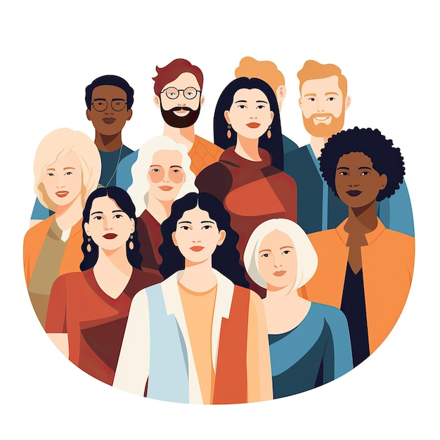 Group of diverse smiling people Vector illustration in flat cartoon style