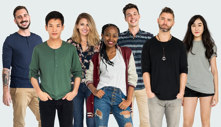 Photo group of diversity people together set studio isolated
