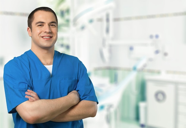 Group of doctors against white background