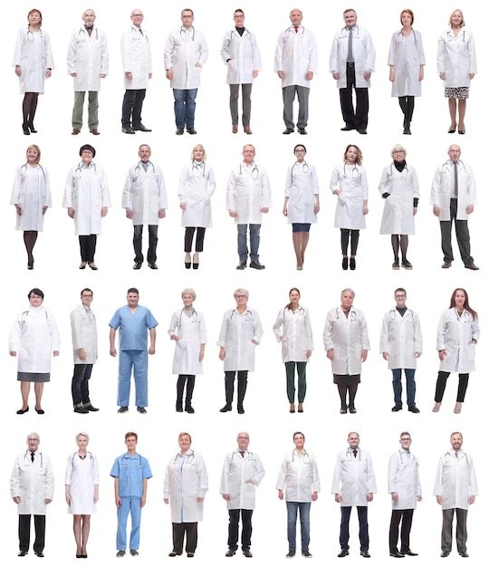 Group of doctors in full length isolated on white