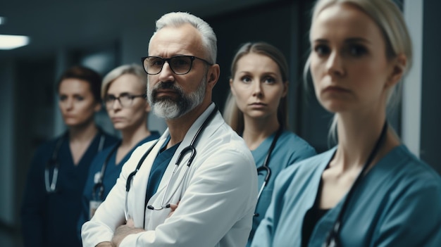 A group of doctors in a hospital