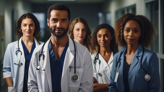 Group of doctors men and women nurses in uniform in a hospital