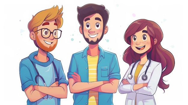 Group of doctors and nurses in cartoon style Health care concept