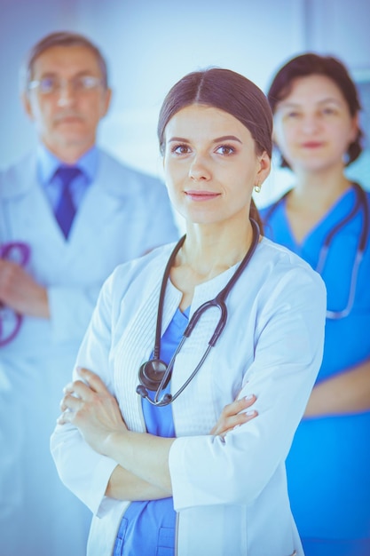 Group of doctors and nurses standing in the hospital Accident and Emergency department