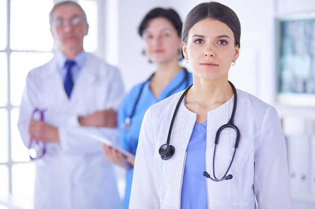 Group of doctors and nurses standing in the hospital Accident and Emergency department