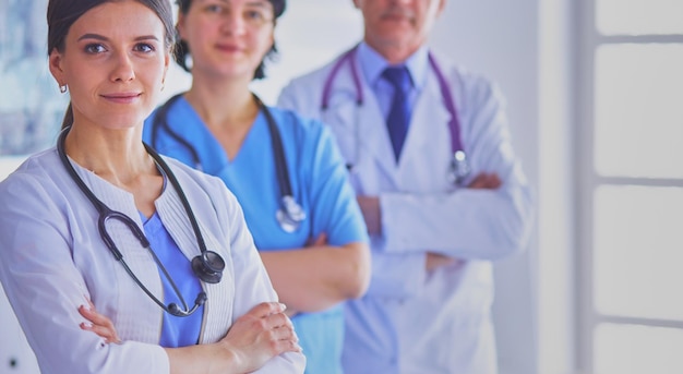 Group of doctors and nurses standing in the hospital Accident and Emergency department