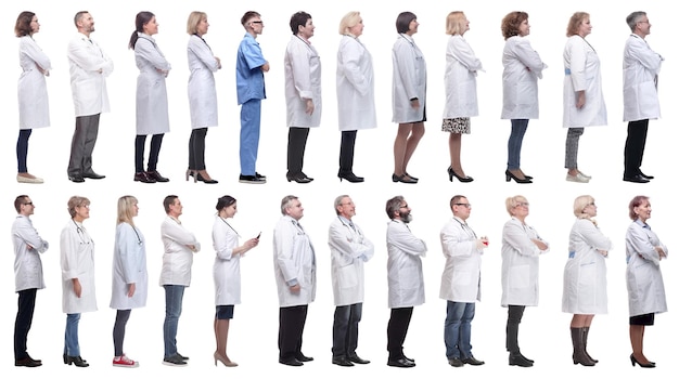 Group of doctors in profile isolated on white