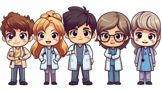 group of doctors shirt design graphic cute happyisolated on a transparent background