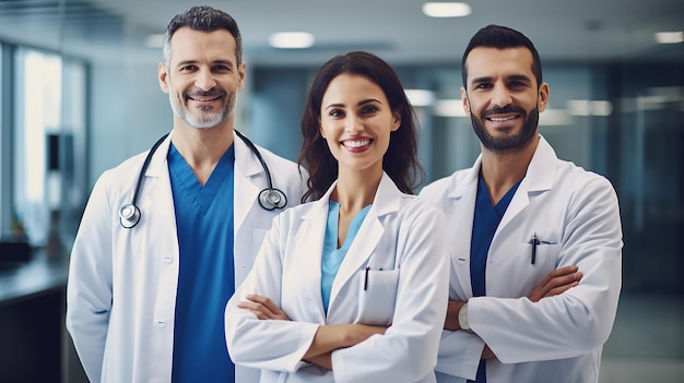 Group of doctors smile faces studio light solid blue background