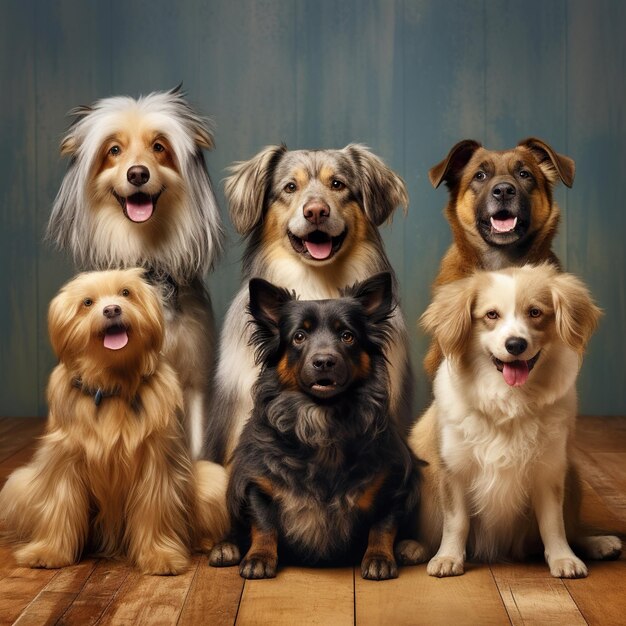 A group of dog sit in the room