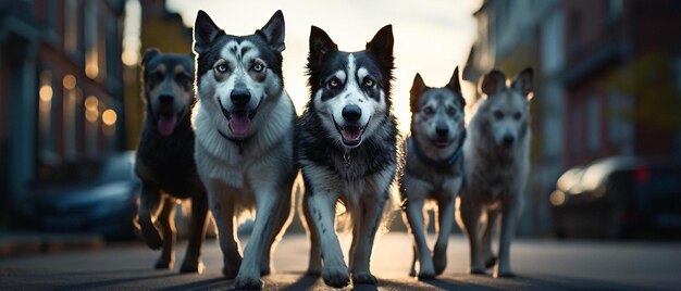 Photo a group of dogs are walking in the sun